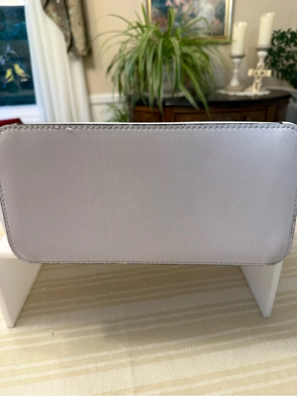 GUESS White Tote with Black Trim and Silver Hardware
